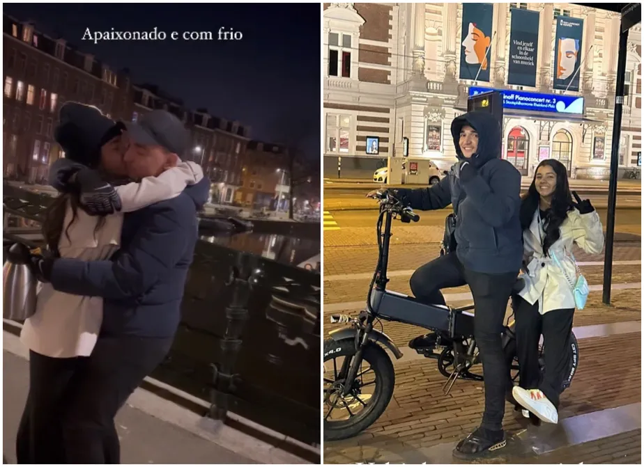 João Gomes enfrenta frio para passeio romântico com a namorada em Amsterdã