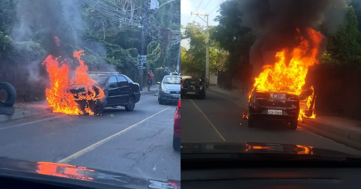 Carro pega fogo na estrada da Mata Escura em Salvador