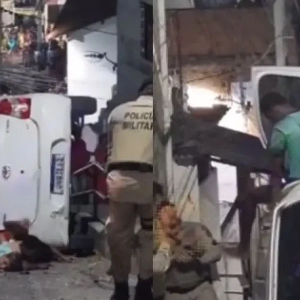 Criminosos capotam carro durante fuga da polícia no bairro de Itapuã, em Salvador