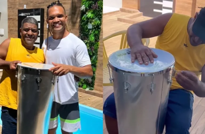 Buja Ferreira presenteia fã da Timbalada que viralizou ao tocar em carcaça de caminhão com timbal