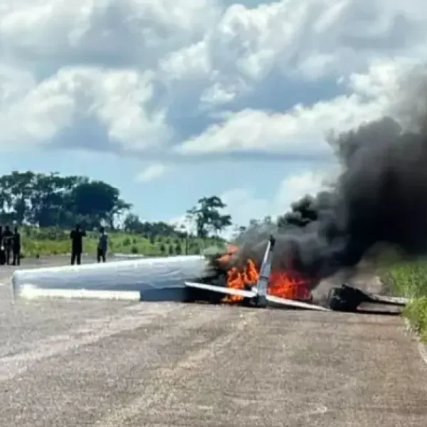 Avião de pequeno porte pega fogo após pouso forçado em Minas Gerais