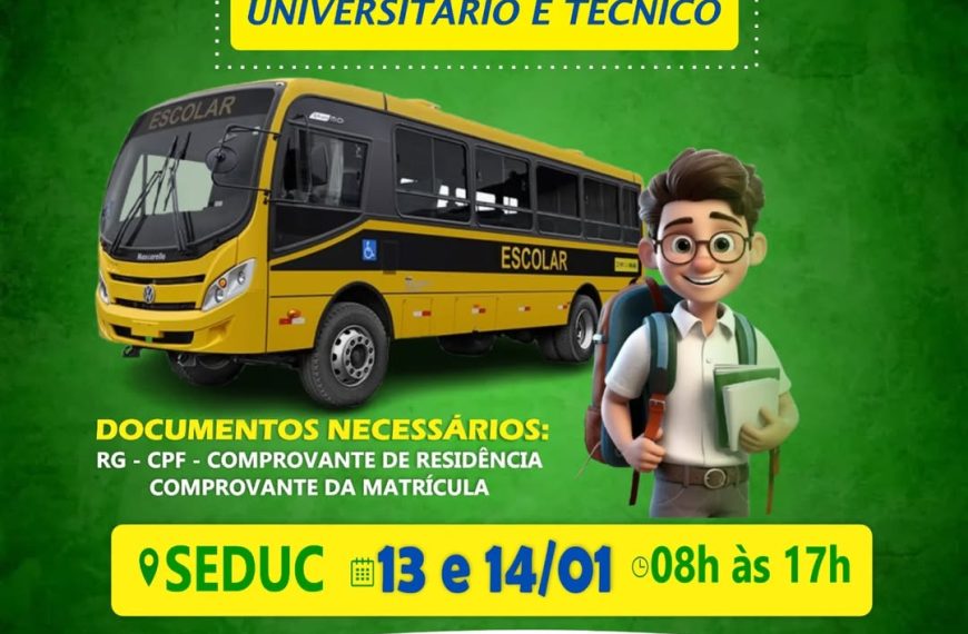 Prefeitura de Pedrão convoca estudantes para cadastro no transporte estudantil