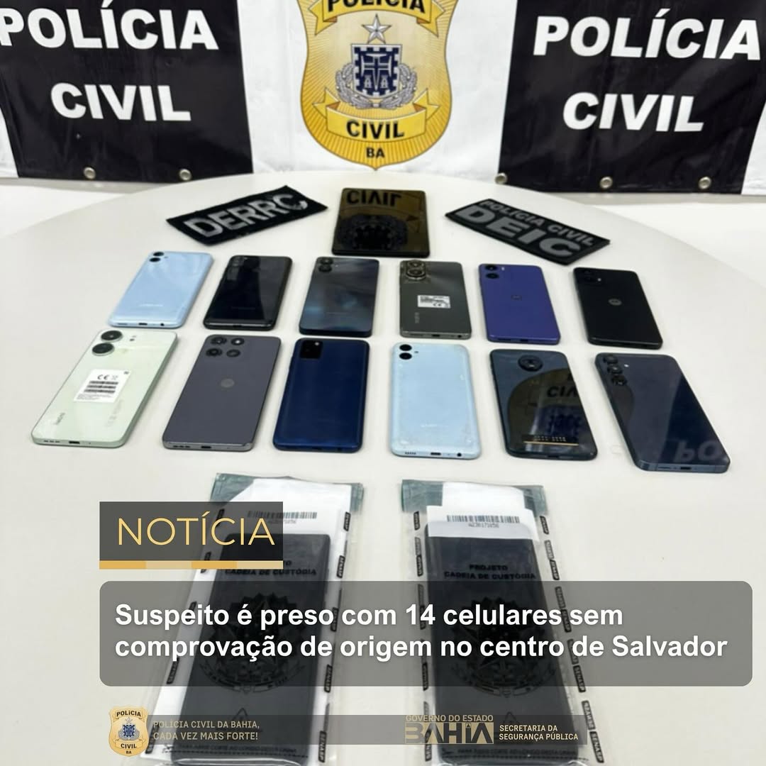 Homem é Preso com 14 Celulares Suspeitos de Roubo em Salvador
