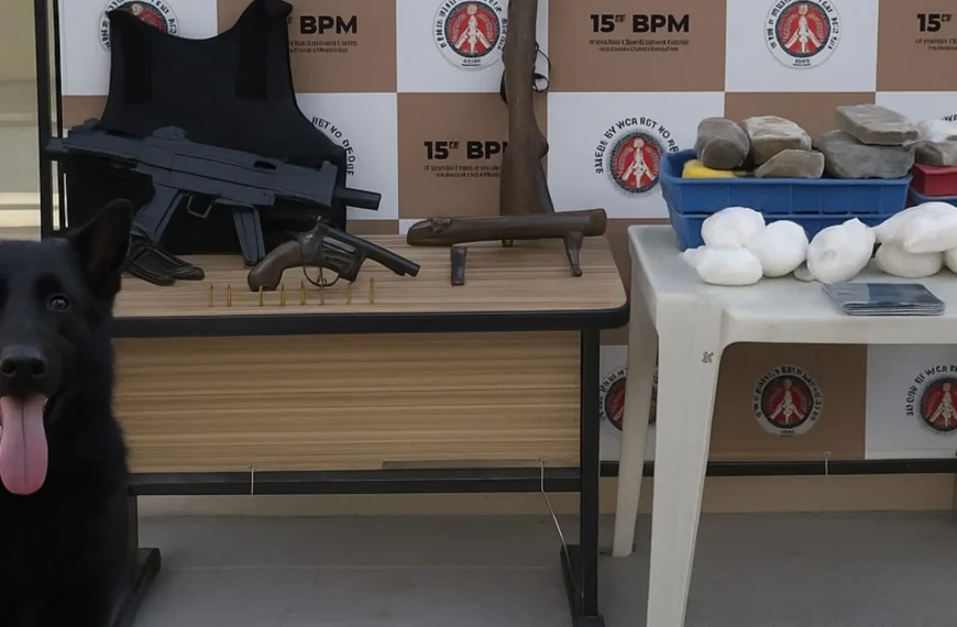 PM apreende armas, drogas e munições em área de mata no interior da Bahia