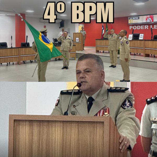 Nesta sexta-feira (19), foi realizada a solenidade de passagem de comando do 4º Batalhão da Polícia Militar, presidida pelo Coronel PM Macedo, Comandante do CPR-LN