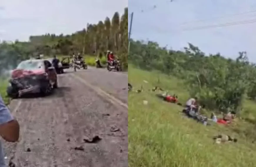 Duas pessoas morrem em batida envolvendo carro e seis motocicletas na BA-504