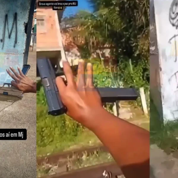 TERROR EM CANDEIAS: vídeos mostram traficantes pichando muros e exibindo armas em Passagem dos Teixeiras; veja o vídeo