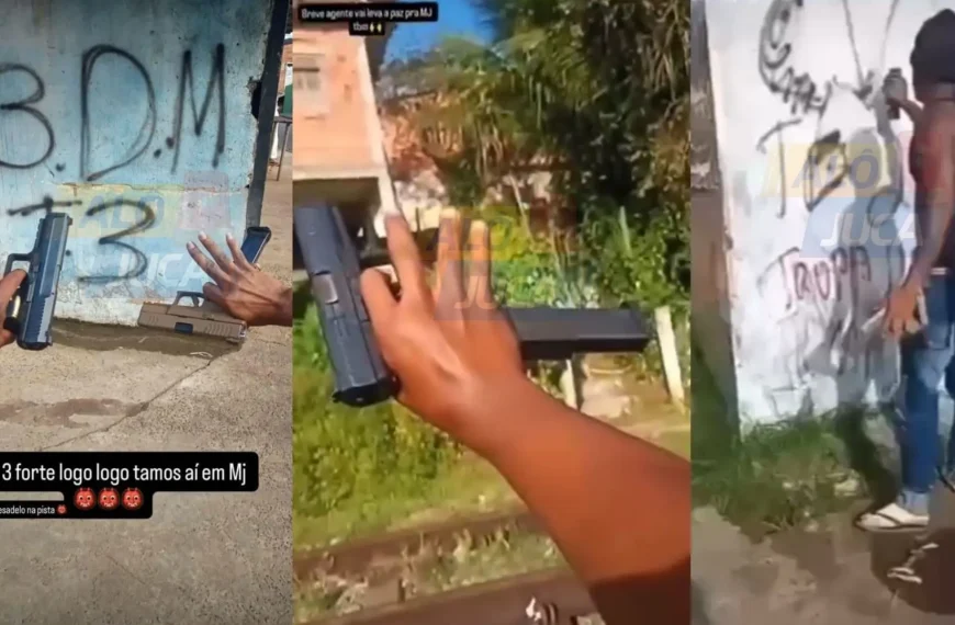 TERROR EM CANDEIAS: vídeos mostram traficantes pichando muros e exibindo armas em Passagem dos Teixeiras; veja o vídeo