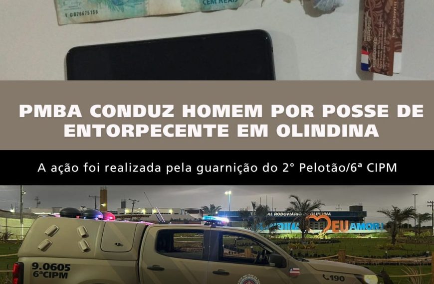 PMBA CONDUZ HOMEM POR POSSE DE ENTORPECENTE EM OLINDINA