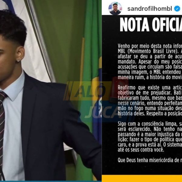 VEREADOR EXPULSO: Sandro Filho é desligado do MBL após denúncia de nepotismo e omissão em fiscalização pública; político nega acusações