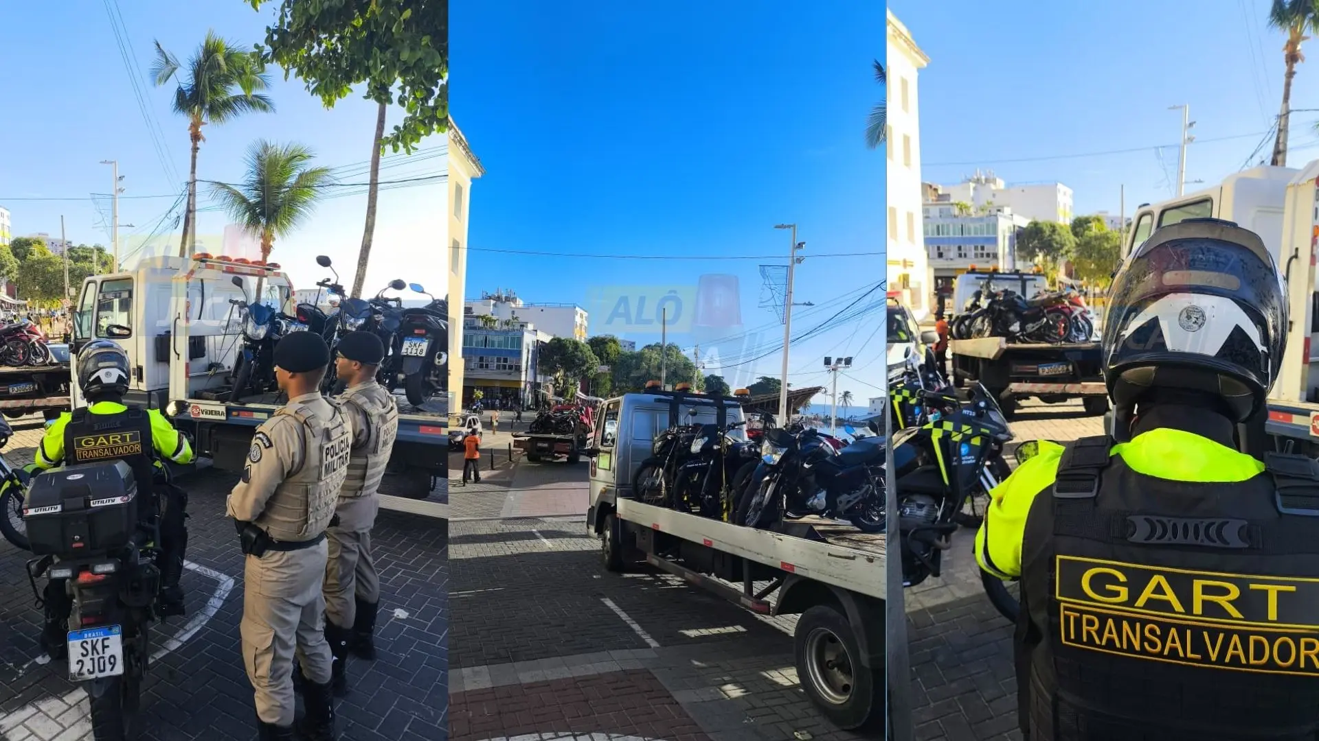 FEZ A LIMPA: Transalvador e Esquadrão Águia realizam ordenamento do trânsito no Porto da Barra e apreendem 16 motos irregulares