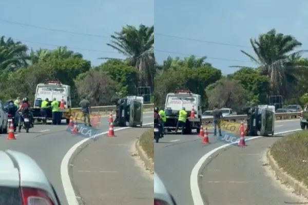 ACIDENTE NA LINHA VERDE: carro capota e interdita via da BA-099